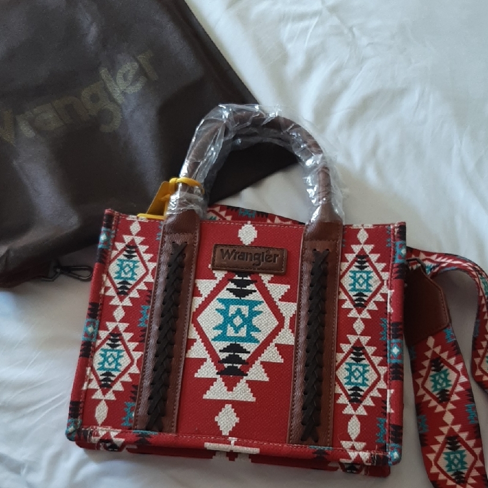 Wrangler Red and Brown Geometric Tote Bag